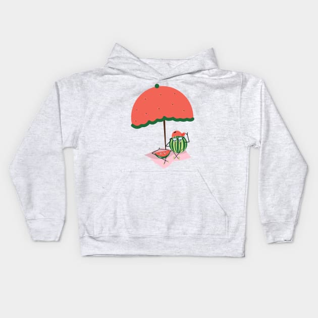 Watermelon on vacation Kids Hoodie by Asafee's store